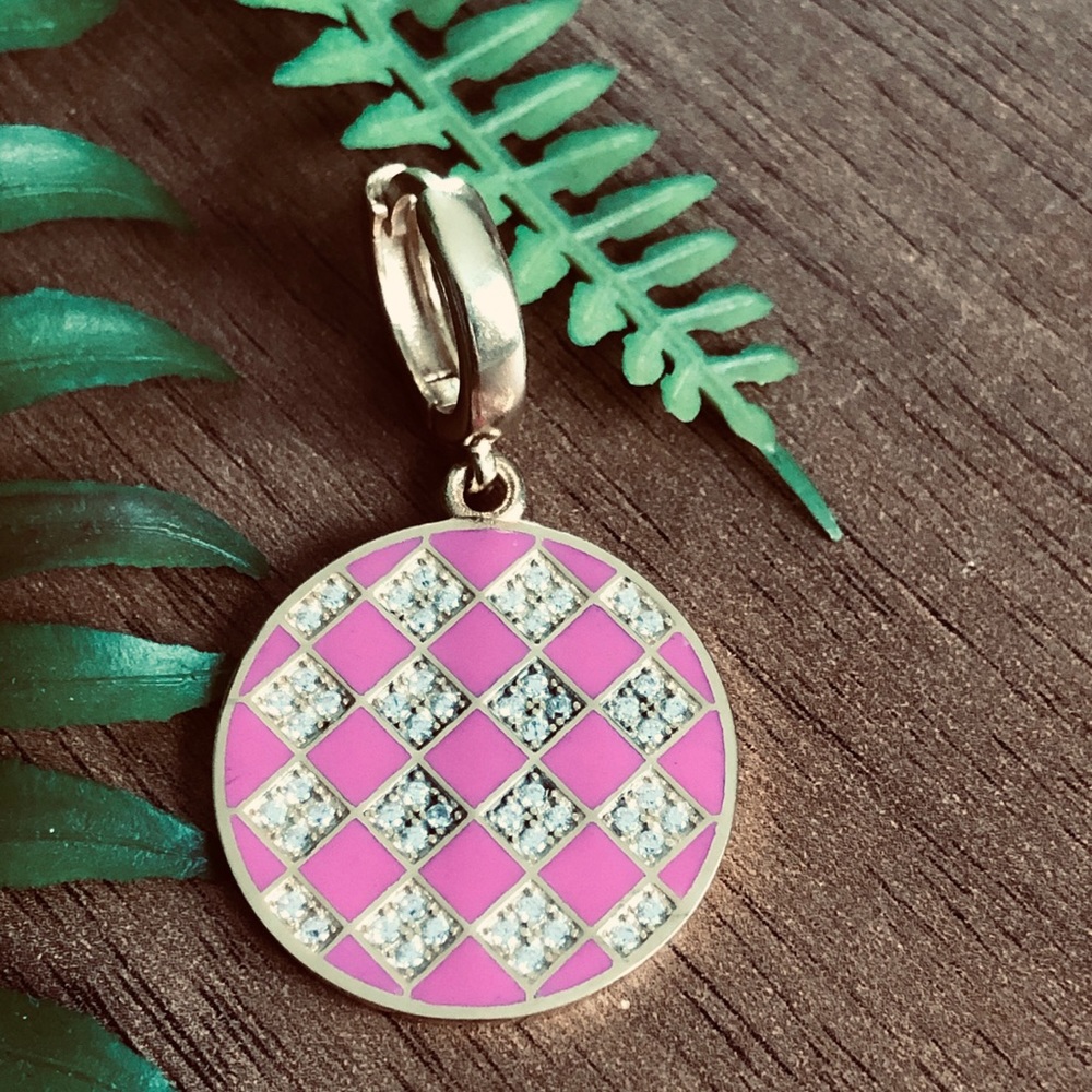 Pink squared circle necklace or earing!